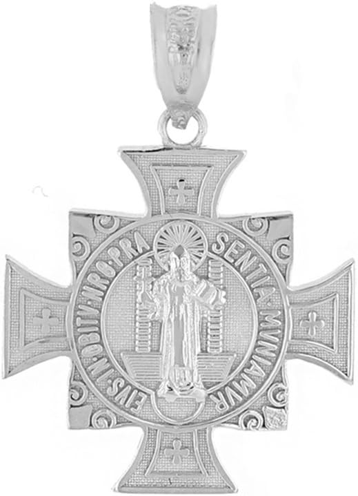 Fine 925 Sterling Silver St. Benedict of Nursia Maltese Cross Charm Pendant (0.97")
