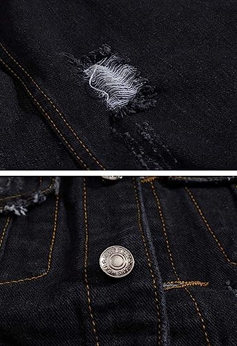 Image of ebossy Men's Ripped Distressed Denim Vest Sleeveless Button Up Jean Vest Jacket