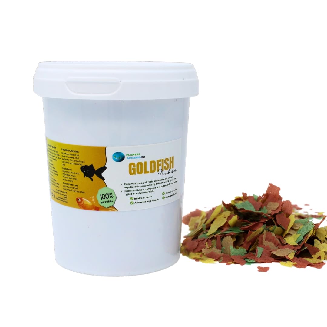 Goldfish Flakes Comida en Escamas para Peces de Agua fría, alimento Completo Natural, Dieta equilibrada para Todo Tipo de Peces de acuarios y Estanque de Agua fría, Plantasacuario 500 ml