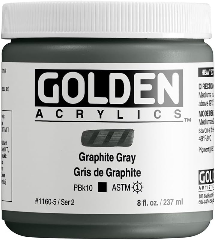 GOLDEN Heavy Body Acrylics, Graphite Gray, 8 fl. oz. Jar, Professional Acrylic Paint, Opaque