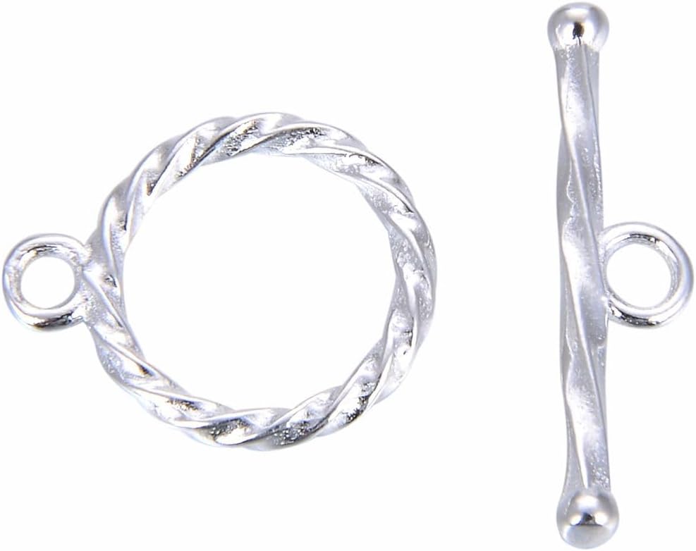 2 Sets Adabele Authentic 925 Sterling Silver Round Twisted Toggle Clasp T-Bar Closure 12mm (0.47 Inch) Hypoallergenic Nickel Free for DIY Jewelry Making SS396
