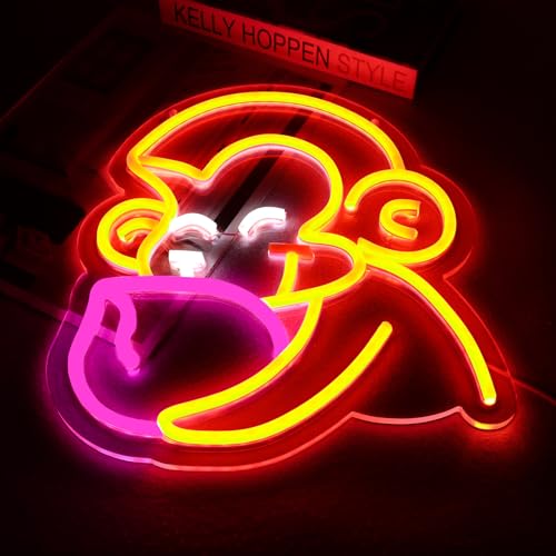 Image of Balanar Cartoon Monkey Neon Sign For Wall Decoration Peach Neon Signs LED Signs Anime Style Neon Lights Room Decoration Birthday Party Gifts Aesthetic Red Kids Bedroom Decor