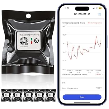 TempLabel - Wireless Temperature Monitor for Cold Chain, iPhone Compatible, High Precision (-4°F to 140°F), 14-Day Battery, IP68 Waterproof (6 Pack)