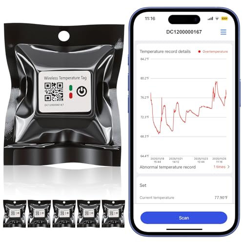 TempLabel – Wireless Temperature Monitor for Cold Chain, iPhone Compatible, High Precision (-4°F to 140°F), 14-Day Battery, IP68 Waterproof (6 Pack)