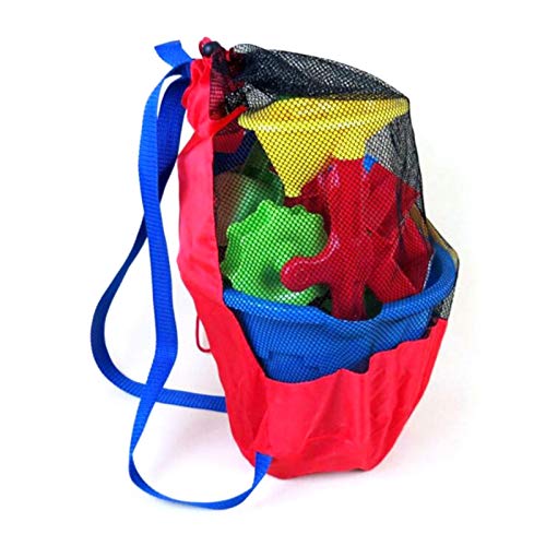 Alacritua Saco de brinquedos de praia, saco de praia de malha, saco de rede de armazenamento de brinquedos de praia dobrável e leve bolsa de brinquedo de praia mochila com cordão de armazenamento