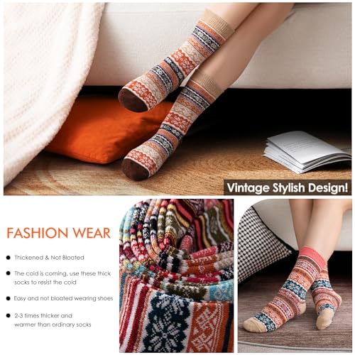Image of Wool Socks for Women Men, Winter Warm Knit Crew Boot Socks 5 Pairs