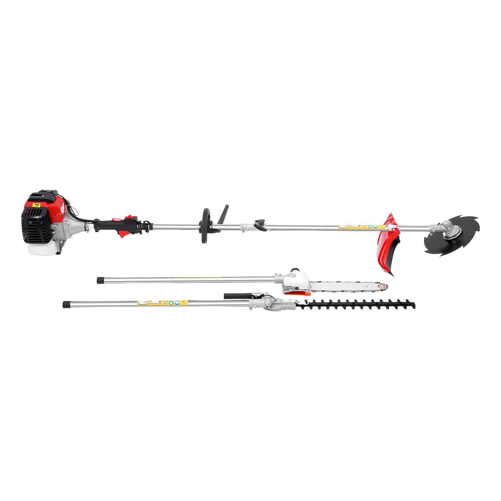 52CC - Herramienta multifunción de jardín de gasolina de 2 tiempos, 7 en 1, desbrozadora de 1,7 kW con cortasetos y podadora para setos, árboles y céspedes