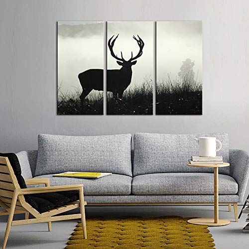 Innopics 3 Piece Canvas Wall Art Wildlife Deer Silhouette Abstract Animal Painting Pictures Black And White Artwork Stretched Modern Home Office Decor 12X24Inchx3Pcs #TOP2