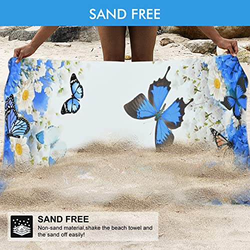 3Pcs Blue Butterfly Towels Set Include Beach Towel, Hand Towel And Wash Towel, Butterfly Flower Bath Towel Set For Bathroom Decor, Super Soft Water Absorbent Beach Towel For Travel, Swim, Sport #TOP4