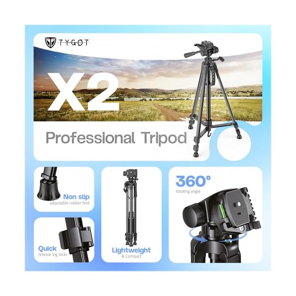 Tygot X2 Professional 60 Inch (150CM) Tripod for DSLR, Camera | Height: 5 Feet | Max Load: 5kg | Portable Lightweight ABS+Metal Tripod | 360° Ball Head | Carry Bag (Black) - Image 3