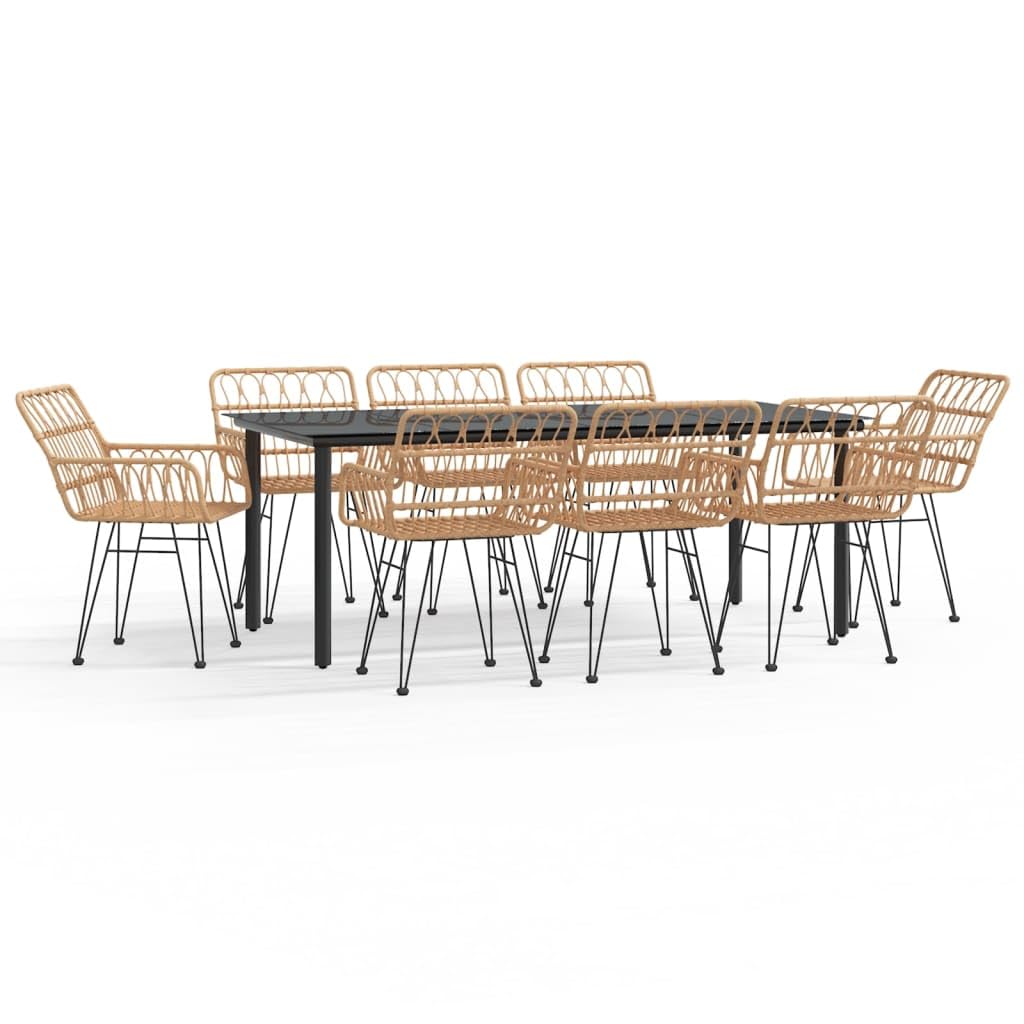 Juego de comedor de jardín de ratán sintético con marco de acero y tablero de cristal templado, para exteriores