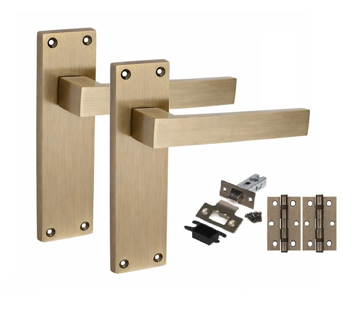 Golden Grace 1 Pair Victorian Delta Scroll Interior Door Handle Antique Brass With 2.5" Latch & Hinges150mm X 40mm from B&Q
