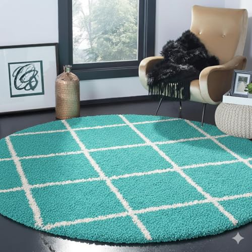 Image of Premium Antiskid Shaggy Carpet /Rug Plain Fur Rectangular Rugs,Soft Microfiber for Bedroom,Living Room,Kids Room,Hall etc (Turquise Box, 3X3 FEET Round)