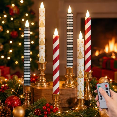 Image of Honoson 6 Pcs Christmas Flameless Taper Candles with Remote Timer
