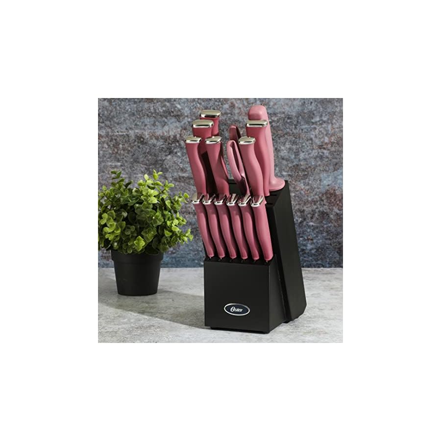 Oster Langmore 15 Piece Stainless Steel Cutlery Knife Block Set W/Black Box – Purple