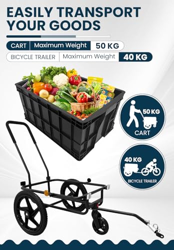 Fiximaster 2-in-1 Fahrrad Lastenanhänger, Fahrradanhänger mit Schiebebügel, stabilem Eisenrahmen, 40 cm Luftreifen, bis 40 kg belastbar, Schwarz