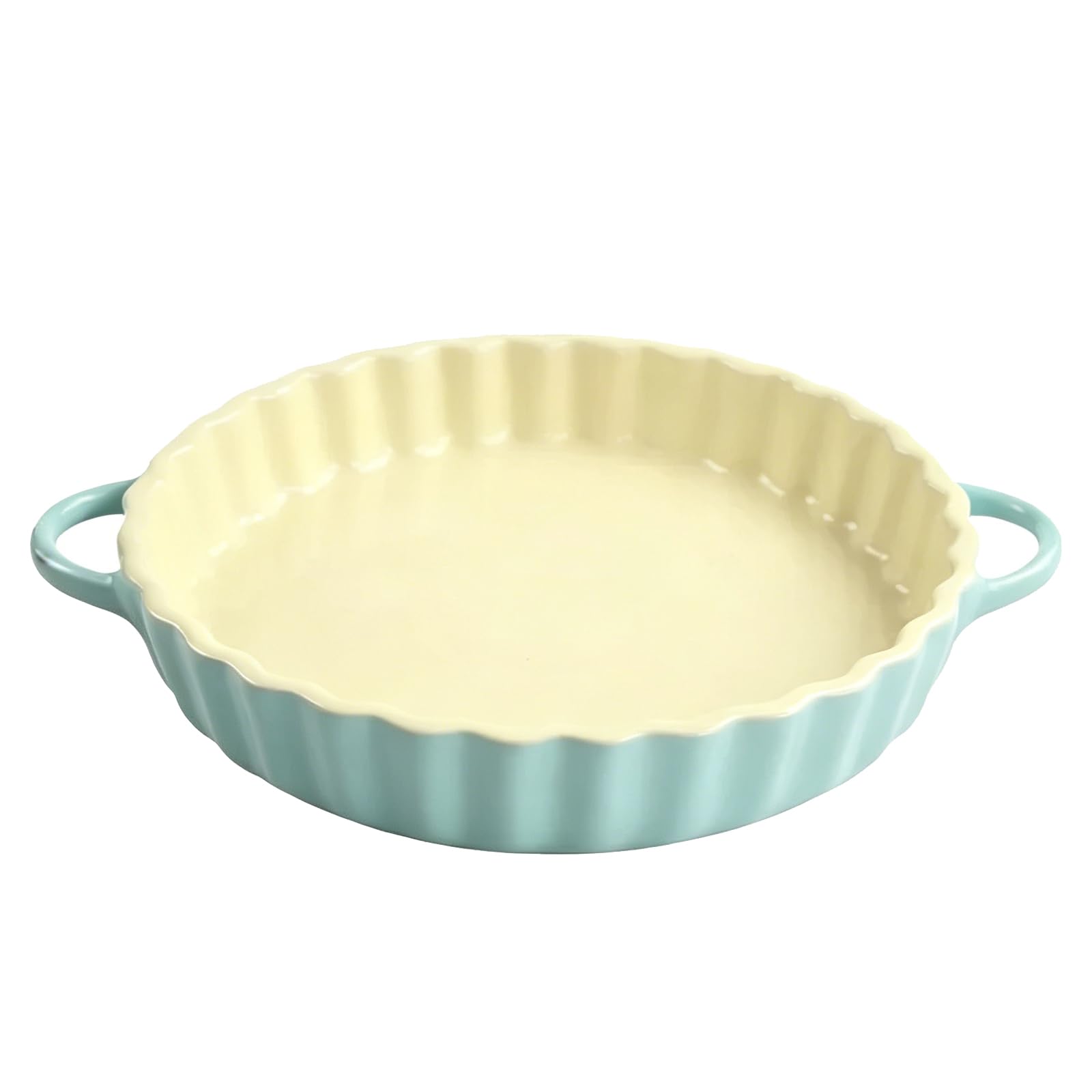 Runde Tarteform Keramik Backform Rund Quicheform Keramik Auflaufform mit Wellenrand und Griff für Pie Quiche Einfach Zu Reinigen(Gelb Blau)