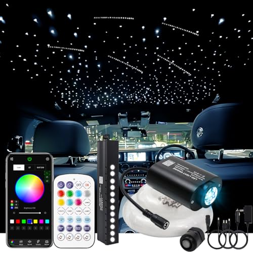 Image of AKEPO 6W Extremely Mini Twinkle Fiber Optic Starlights Headliner Lights Kit | 550pcs 13.1ft /4m End Glow Fibers Pure White Shooting Star Music Activated APP&Remote Control Star Light Kit for Car /Home
