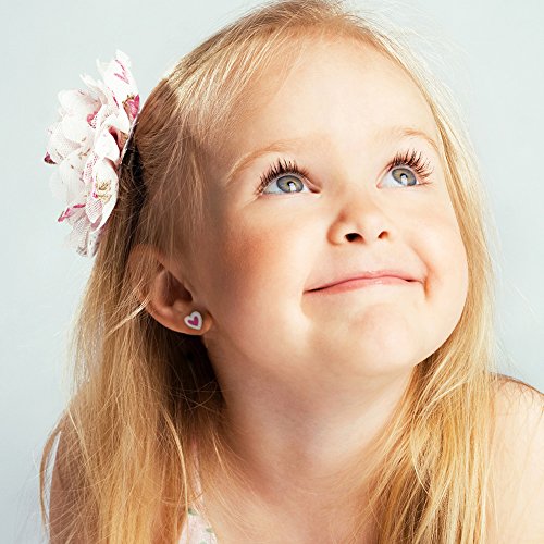 925 Sterling Silver Safety Back Stud Pink White Heart Earrings For Kids, Toddlers & Little Girls- Secure and Comfortable Adorable Heart-Shaped Girl Studs For Ultra Sensitive Ears3