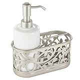 InterDesign Vine Soap Dispenser Pump and Sponge Caddy - Kitchen Sink Organizer, White/Satin