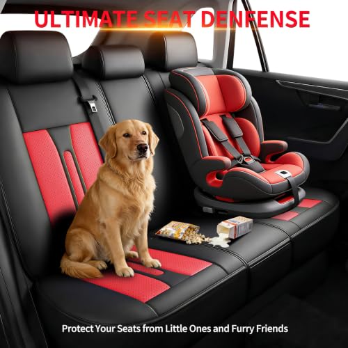 Image of Fit Canyon Car Seat Covers (5 Seats Full Set) Compatible with GMC Canyon 2015-2024 2025 2026 - Full Coverage Premium Breathable Leather,Airbag Compatible,Waterproof & All-Weather,Black-Red