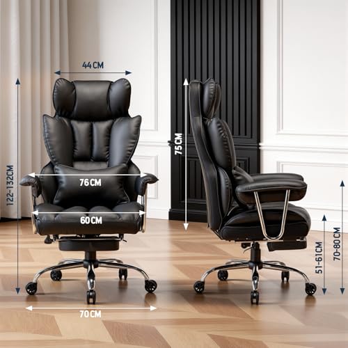 Image of Efomao Big and Tall Office Chair 400lbs, Executive PU Leather Desk Chair with Footrest & Lumbar Support, Heavy Duty Computer Seating for Home, Black
