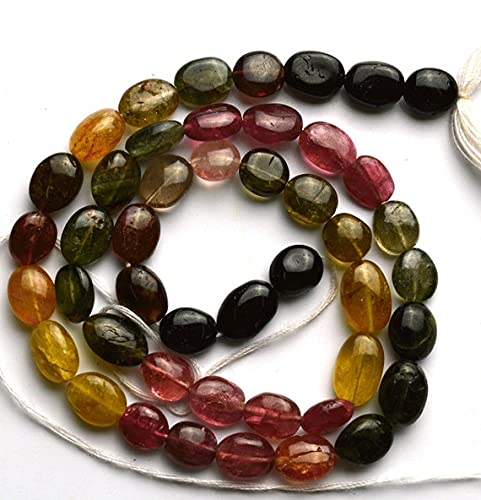 LKBEADS 1 sznur naturalny 35,5 cm AAA st naturalny rzadki turmalin wielokolorowe gładkie bryłki od 7 do 10 mm