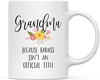 Vista 69 de Andaz Press Taza de café de 11 onzas, regalo de broma, madrina porque Badass no es un título oficial, gráfico floral, paquete de 1