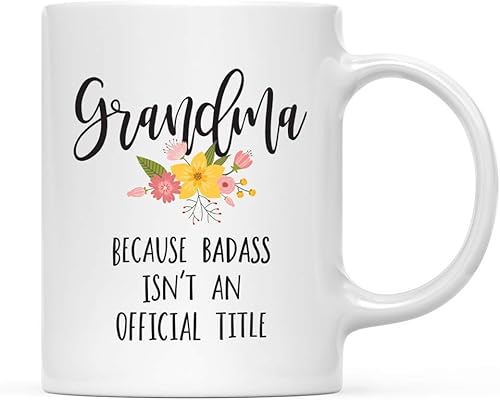 Miniatura 69 de Andaz Press Taza de café de 11 onzas, regalo de broma, madrina porque Badass no es un título oficial, gráfico floral, paquete de 1