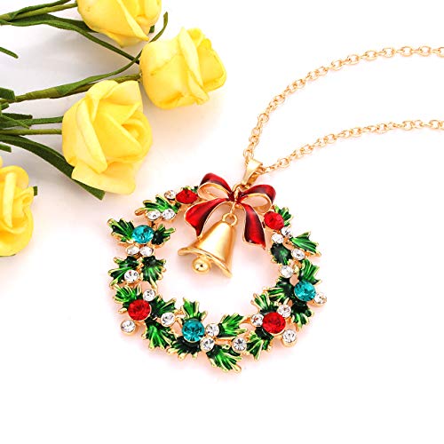 Yahpern Christmas Necklaces For Women Glitzy Rhinestone Xmas Wreath Bell Pendant Necklace Holiday Jewelry Gift (Gold) #TOP4