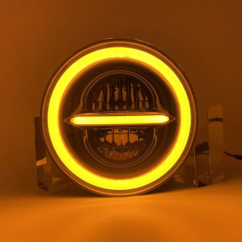 Image of ELTRON TURBO Imported DC Power Minus Full Ring DRL 7 Inchs Headlight Front LED Headlight Bulb White and Yellow, Angel Eye Lamp Compatible for All Bullet & Thar Model, Hi And Low Beam Amber (Pack Of 1)