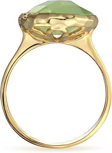 Miniatura 5 de Anillo multifacético de calcedonia simulada verde o cuarzo rosa simulado rosa declaración anillo de plata 925 chapado en oro de 14 quilates