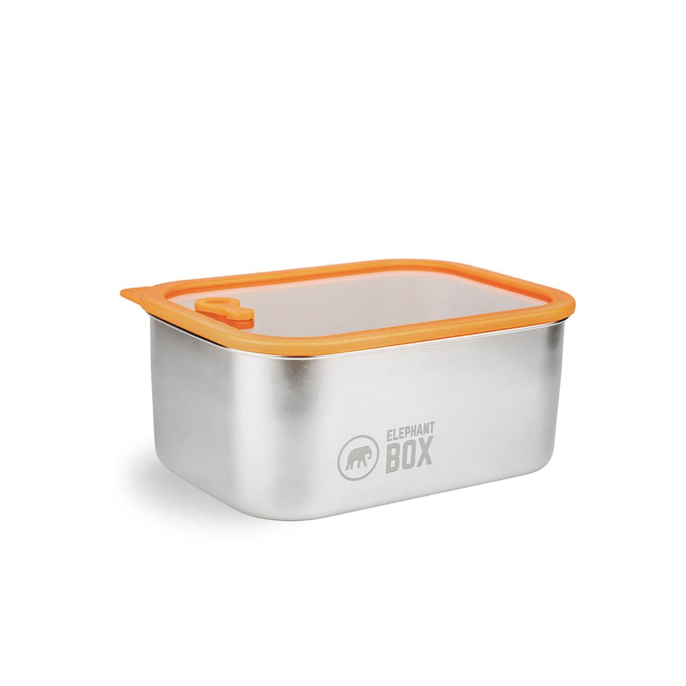 Elephant Box Prep and Store Container - Leakproof Stainless Steel, Borosilicate Glass Lid, Microwave-Safe Orange, 1.8 Litre