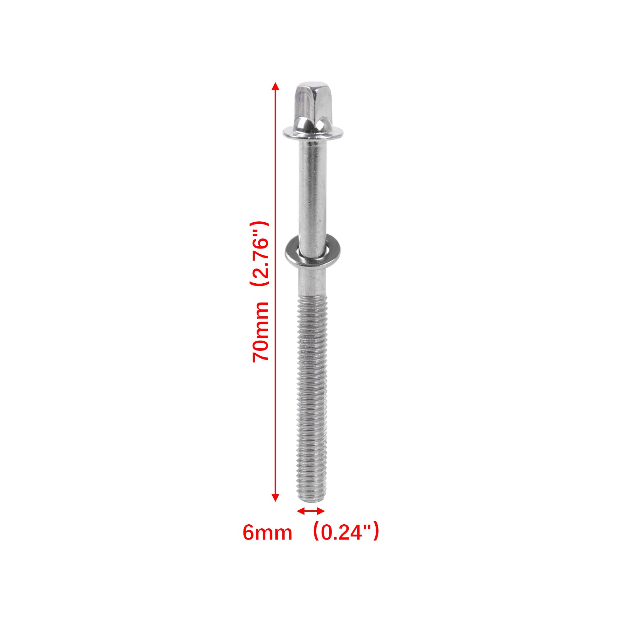 Yibuy 10 Pieces 1/4" Drum Tight Screw Tension Rods Percussion Replacement Silver, 70x6mm/2.76"x0.24" (LxDia) - Image 4