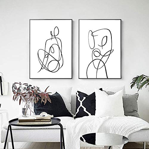 Poster Line Draw femme en toile de style nordique pour salon moderne de 50x70cm, lot de 2