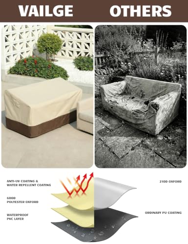 Image of Vailge 2-Seater Heavy Duty Patio Deep Bench Loveseat Cover, 100% Waterproof Outdoor Deep Sofa Cover, Lawn Patio Furniture Covers with Air Vent, Small (Deep), Beige & Brown