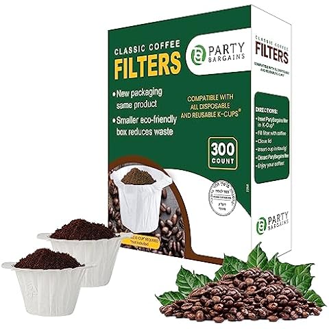 PARTY BARGAINS 300 Paper Coffee Filters - White Classic Design Single-Use Coffee Filters for Keurig Brewers and Compatible with K-Cup Pods 1.0 & 2.0 Models Cover