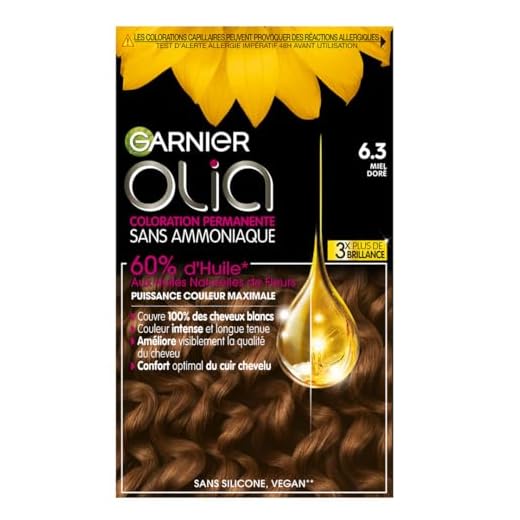Garnier Coloration Permanente, Sans Ammoniaque, Aux Huiles Naturelles de Fleurs, Châtain Miel Doré (6.3), Olia