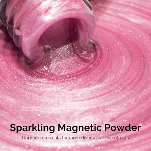 Image of MelodySusie Pearl Cat Eye Gel Nail Polish, 0.5 Fl Oz Bubblegum Pink Glitter Holographic Magnetic Nail Polish with Magnet, UV Nail Polish for Nail Art Manicure Salon DIY at Home G1603
