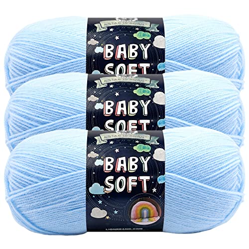 Lion Brand Yarn, Baby Soft Baby Blanket Yarn for Crocheting, Knitting, and Crafts, Little Boy Blue Multicolor, 3 Pack