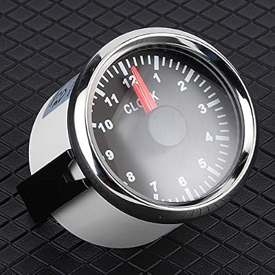 2in Universal Hourmeter Clock Gauge, 52mm, 0 12 Hours, Red Backlight, 12V/24V, IP67, Stainless Steel, Dial Silver Frame, for Car Boat Yacht