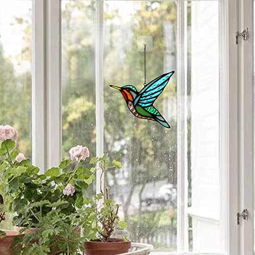 Haosum Stained Glass Birds Window Hangings, Stained Glass Hummingbird Decorations,Bird Suncatcher For Window Decor Hummingbird Gifts For Mom,Bird Lovers #TOP6