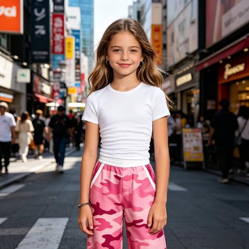 Image of Girls Clothes 2 Piece Short Sleeve T-Shirt Tops & Camo Pants Spring Summer Casual Outfits for Teen Tween Girl 7-14Y
