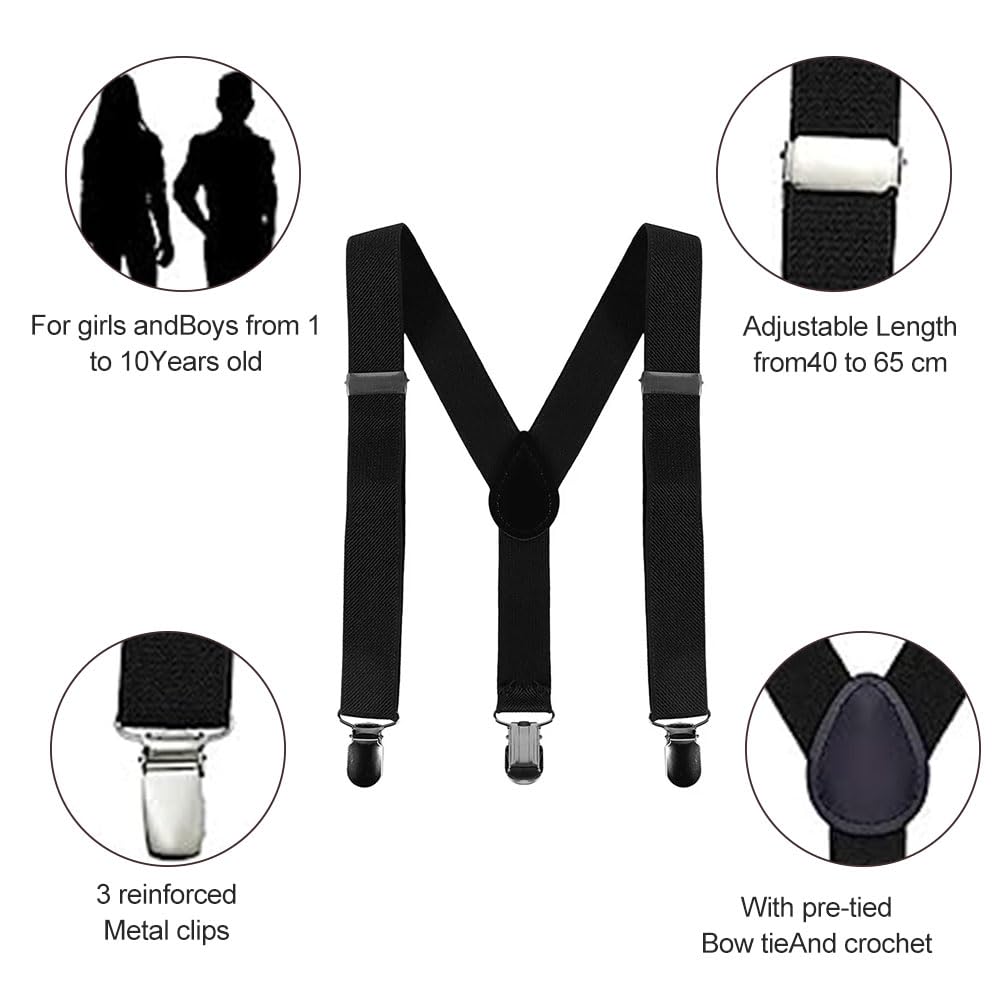 Tirantes Ajustables en Forma de Y con Pajaritas para Niños y Niñas 1-12 Años Negro Clip Talla Única