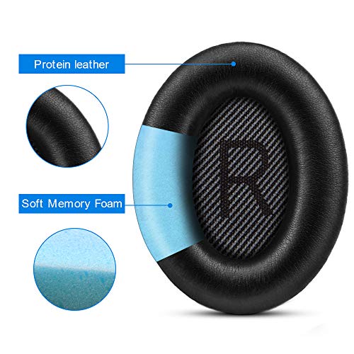 Bose Quiet Comfort 35 Replacemen Ear Cushions Kit By Link Dream Soft Protein Leather Replacement Ear Pad For Bose Qc 35/25 / 15 Qc2 / Ae2 / Ae2I / Ae2W / Sound Link/Sound True (Black) #TOP3