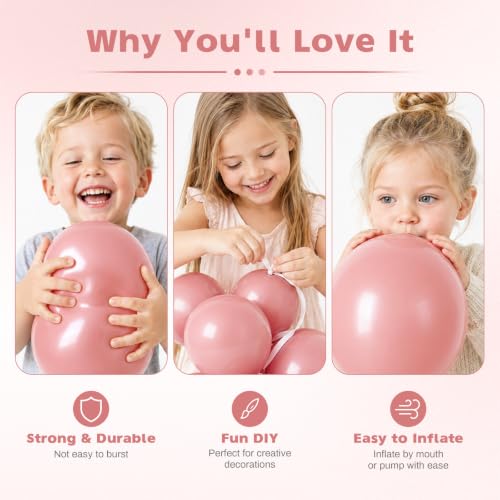 Image of Dusty Pink Balloons, 12 Inch Boho Pink Latex Party Balloons for Women Girls