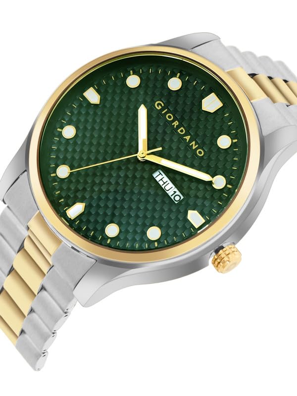 Image of Giordano Analog Watch for Men with Two-Tone Stainless Steel Strap & Textured Dial, Day-Date Display, Elegant Casual Style