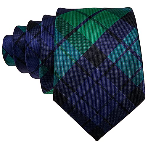 Image of Barry.Wang Plaid Ties for Men Silk Necktie Handkerchief Cuff Links Set
