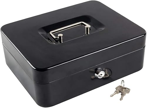 Miniatura 17 de KYODOLED Caja de dinero mediana con bandeja para dinero, pequeña caja de seguridad con llave, cajón de efectivo, 7.87 x 6.30 x 3.54 pulgadas, verde,