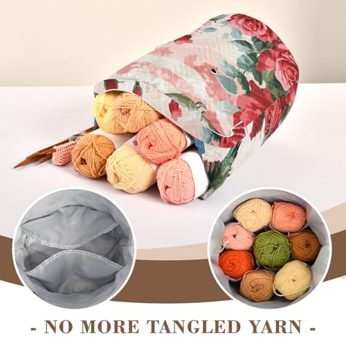 Image of Tatenale Crochet Bag Yarn Bag Knitting Project Bag with Pockets and Handle Portable Yarn Storage Organizer Tangle Free 8.3x11 InchPatriotic Red Roses and Hummingbirds38